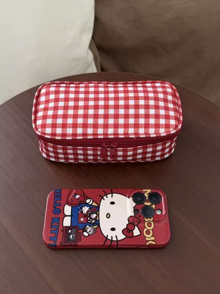 Cosmetic Bag Souvenir Small Red Plaid Handbag Women's Travel Cosmetics Storage Portable Cosmetic Bag Bag