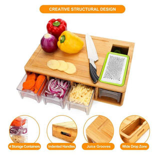 Kitchen Solid Wood Sorting Cutting Board Household Drawer-Type Bamboo Cutting Board Creative Wooden Vegetable and Fruit Cutting Board