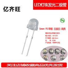 F5草帽雾状白光1400-1600mcd直插灯珠5mmLED发光二极管高亮厂家