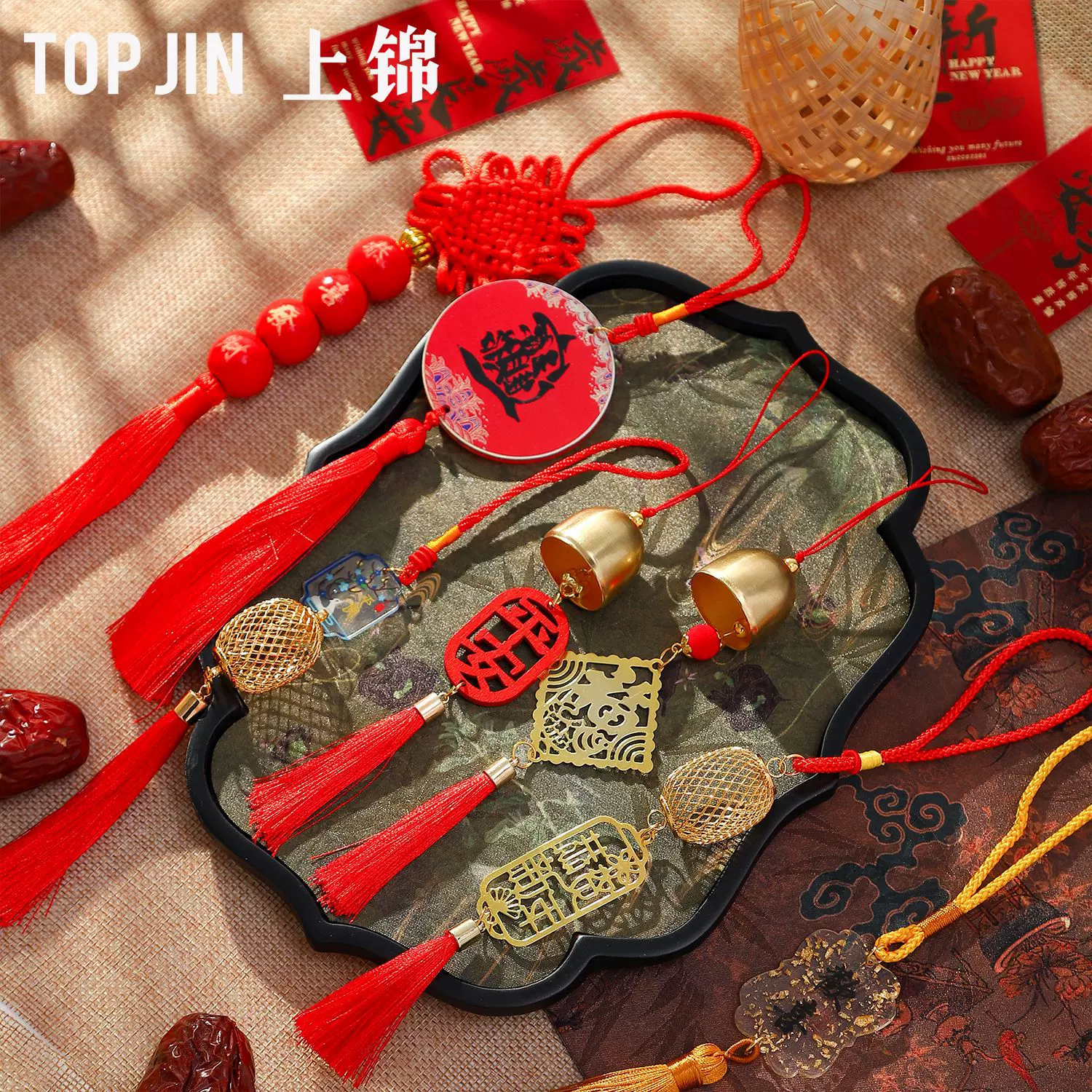 2025春节挂件过年喜庆挂饰金色小风铃年宵花福桶配件新年装饰diy