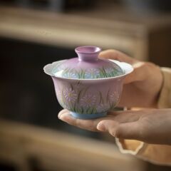 纯手绘雏菊花口盖碗茶杯油画风新中式陶瓷茶碗功夫茶具釉下彩茶盏