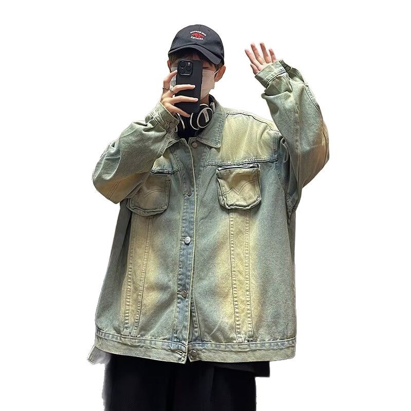 Used Workwear Jacket, Men's Trendy Brand Loose And Cool Top, Retro American Denim Jacket_voghion.com