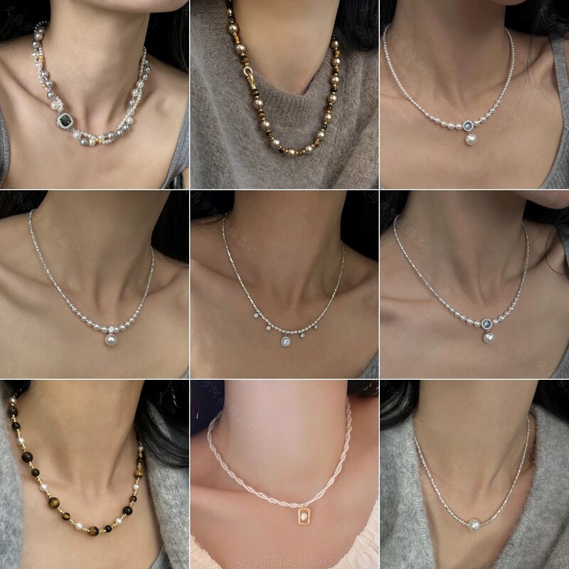 Shijia Pearl Broken Silver Necklace Women's Light Luxury Niche High-End Internet Celebrity Clavicle Chain Gentle Temperament Easiest for Match Necklace