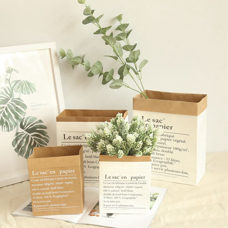 Brown Paper Bag Ins Storage Mini Paper Bag Double Layer Thick Nordic Style Vase MW90888