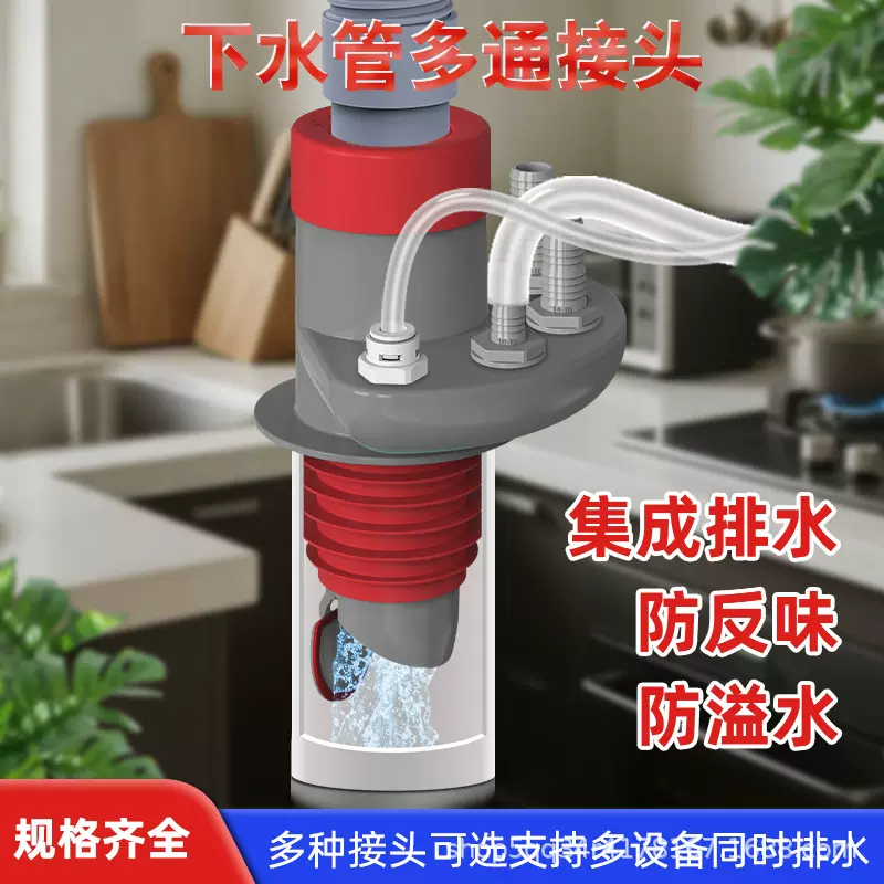 厨房下水管道三通防臭接头洗手盆水槽洗碗机净水器洗衣机排水神器