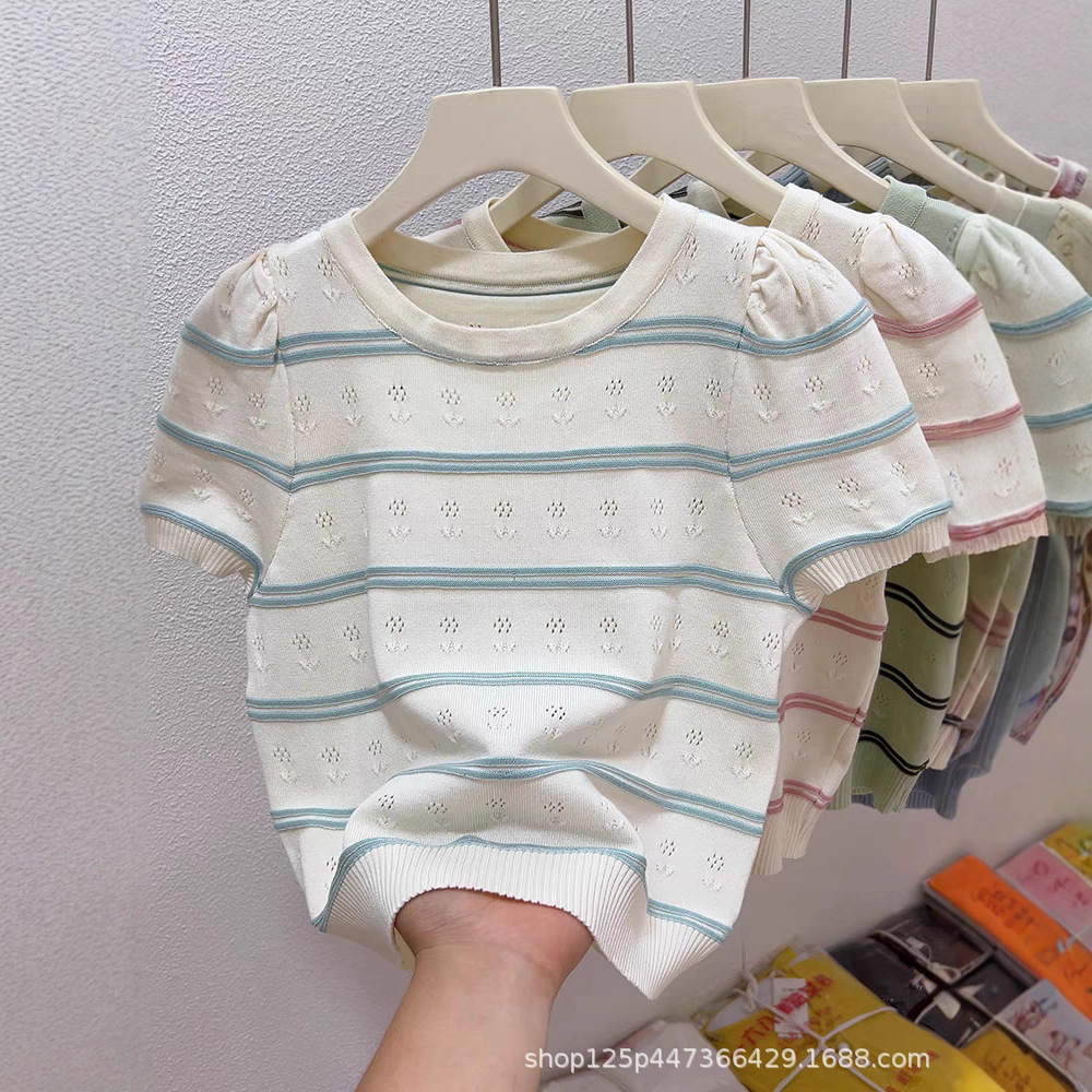 Ice Silk Knitwear Women's Thin Round Neck Summer New Style Simple and Versatile Cross-Border Tops Foreign Trade Street Stalls Wholesale