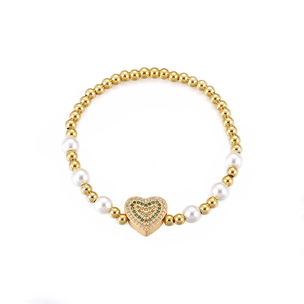 Ig Style Sweet Heart Shape Copper Pearl Plating Inlay Zircon 18k Gold Plated Bracelets display picture 12