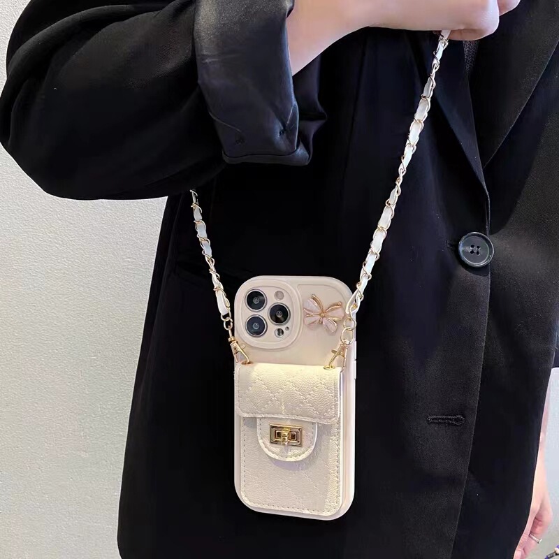 Suitable for Apple 17 Pro Max Chanel-Style Card Holder Phone Case 16 Crossbody 15 Butterfly 14 Full Cover 13 Chain
