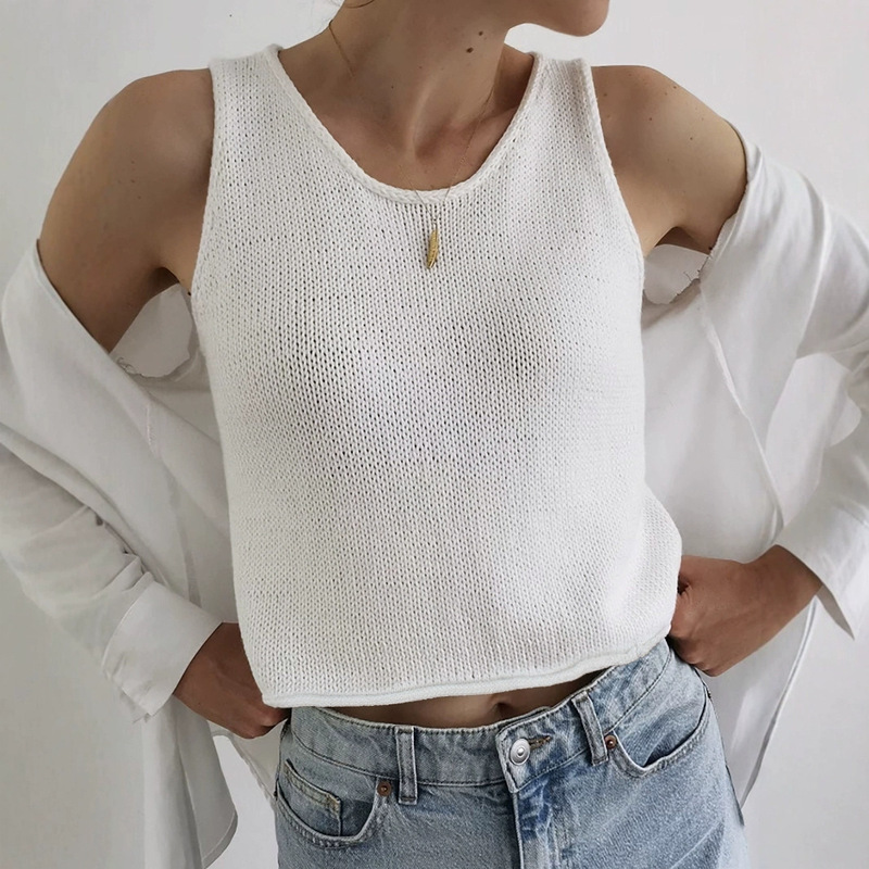 Foreign Trade Cross-border Europe and America Amazon Source Manufacturers Sweater Women's Crewneck Vest Short Pullover Spring and Summer