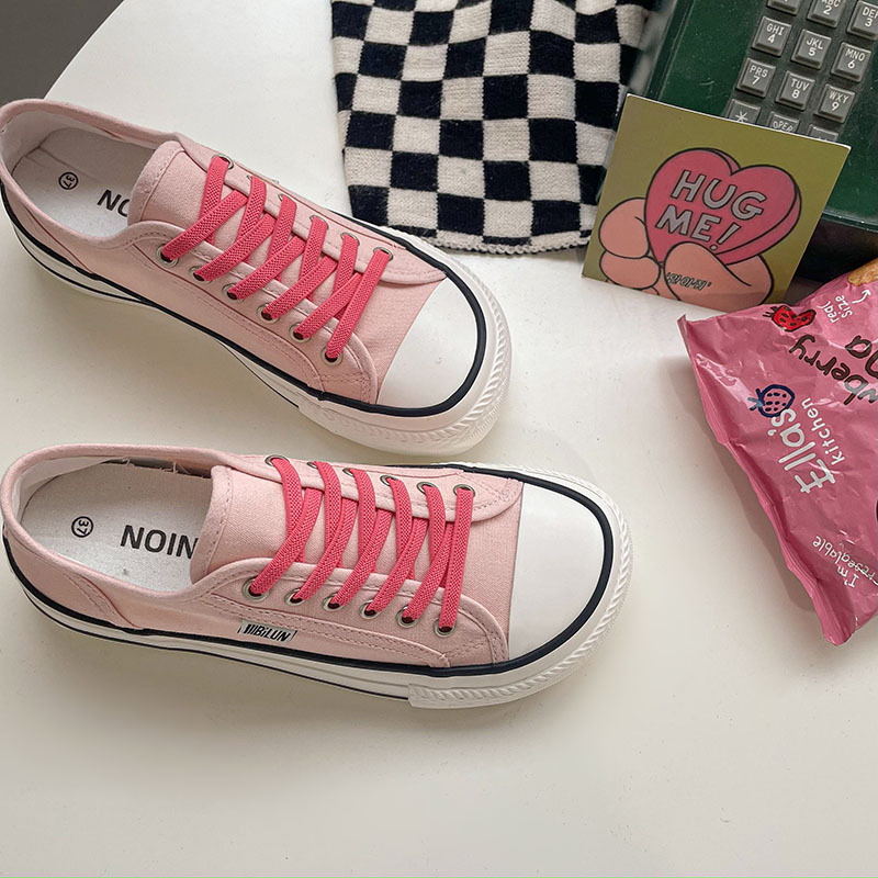 白鹿鞋业街潮2025学生可爱芒果头学院风女鞋糖果色百搭厚底帆布鞋