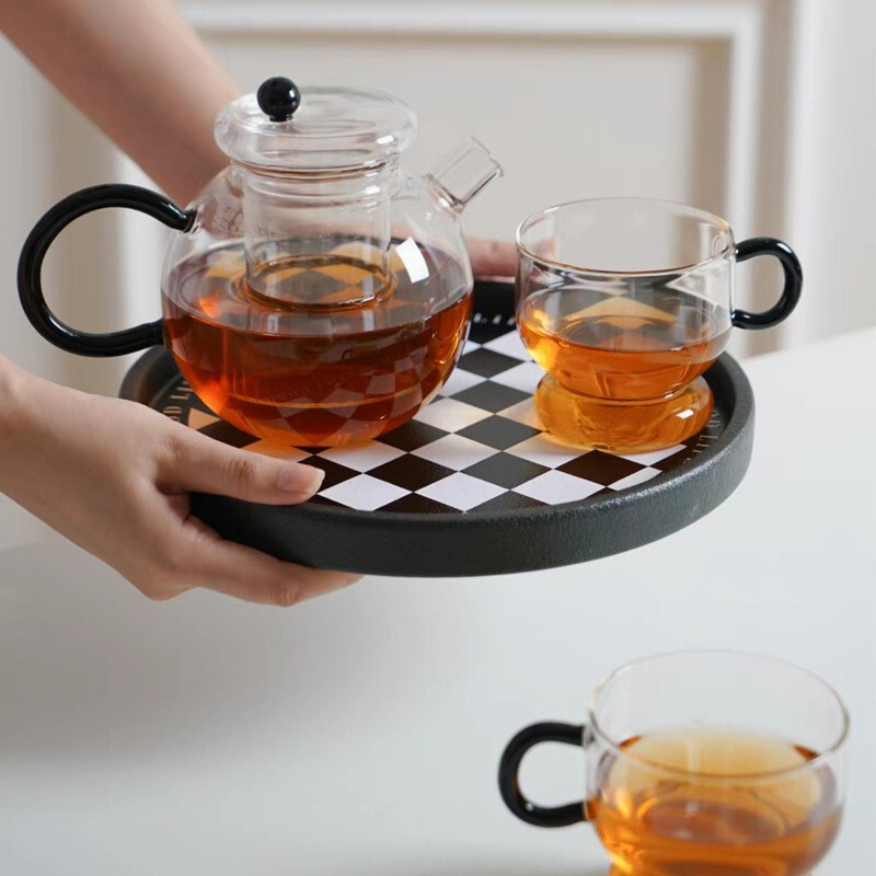 Nordic High Borosilicate heat-resistant round teapot White grip black grip with filter boiling teapot suit Nordic High Borosilicate heat-resistant round teapot White grip black grip with filter boiling teapot suit