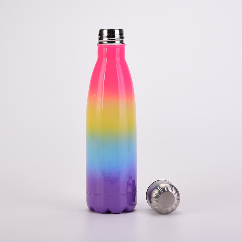New Gradient Color Rainbow 500ml Double-layerd Stainless Steel Portable Sports Water Bottle display picture 4