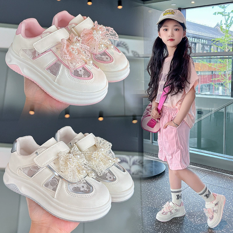 2025 весна-лето новые девичьи легкие люксовые кроссовки с мягкой подошвой, шнуровкой, дышащие, модные универсальные детские повседневные туфли