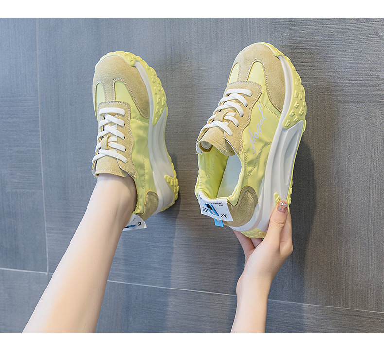 Giày sneaker chunky đế dày nữ mũi tròn tăng chiều cao mùa hè 2025 — M2376 màu vàng, M2376 màu be, M2376 màu xanh lam, M2376 màu hồng chi tiết 7