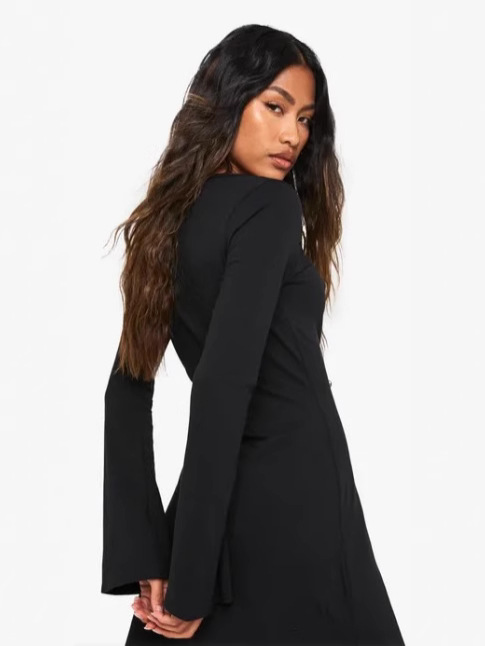 2025 Autumn New Cross-Border Foreign Trade Amazon U-Neck Long Sleeve Solid Color Sexy Bodycon Dress for Women