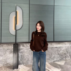 李金贤同款博伟秋冬新款加厚圆领针织衫套头毛衣宽松上衣女慵懒风