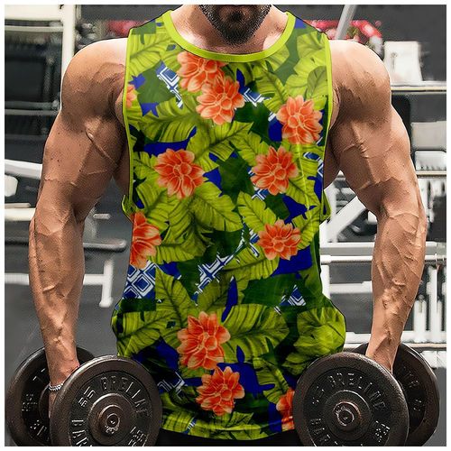 American and European style Hawaii floral pattern 3D digital printing loose men's tank top