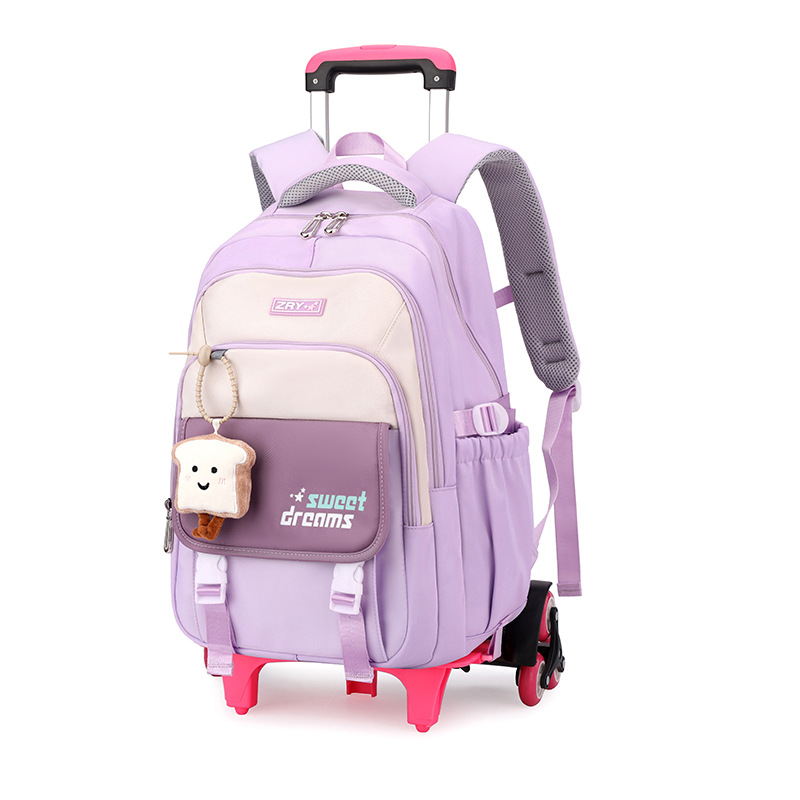 Mochila escolar de varilla de tracción para niños de escuela primaria para niñas seis ruedas pueden subir escaleras 2 - 6 grados 5 gran capacidad de doble uso impermeable para reducir la carga 12