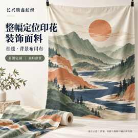 特宽数码印花背景挂布万圣圣诞图案定制布料厂家桃皮绒磨毛布面料