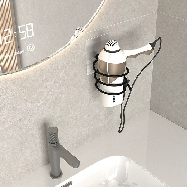 Black adhesive hair dryer holder