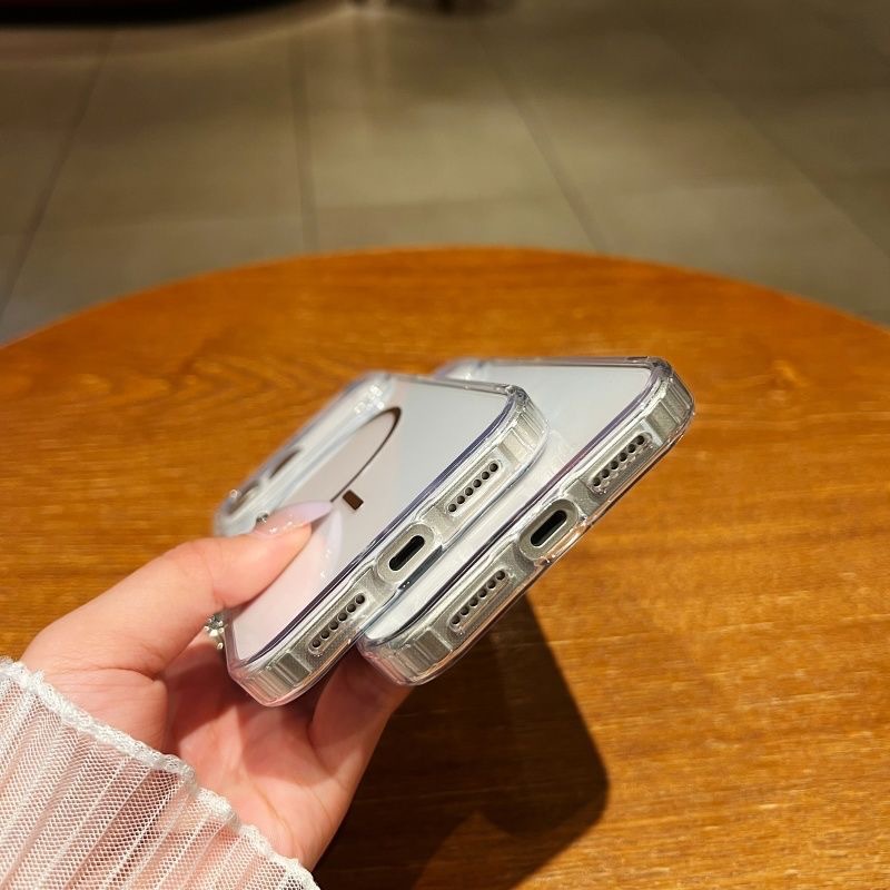 İnce şeffaf Apple manyetik kılıf 18Promax cep telefonu kılıfı iPhone17 plus sert 15pro darbeye dayanıklı kılıf için uygun