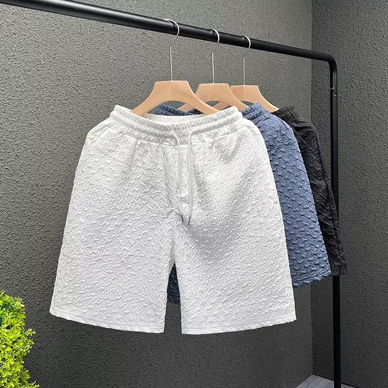 Men's Casual Jacquard Shorts Summer Loose Fit Straight Leg Beach Shorts With Pockets Lightweight & Breathable_viptrois.com