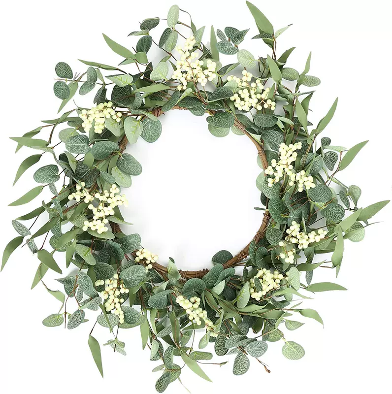 Amazon spot pulp, Galige leaf flower ring simulation green leaf eucalyptus flower ring home living room window decoration