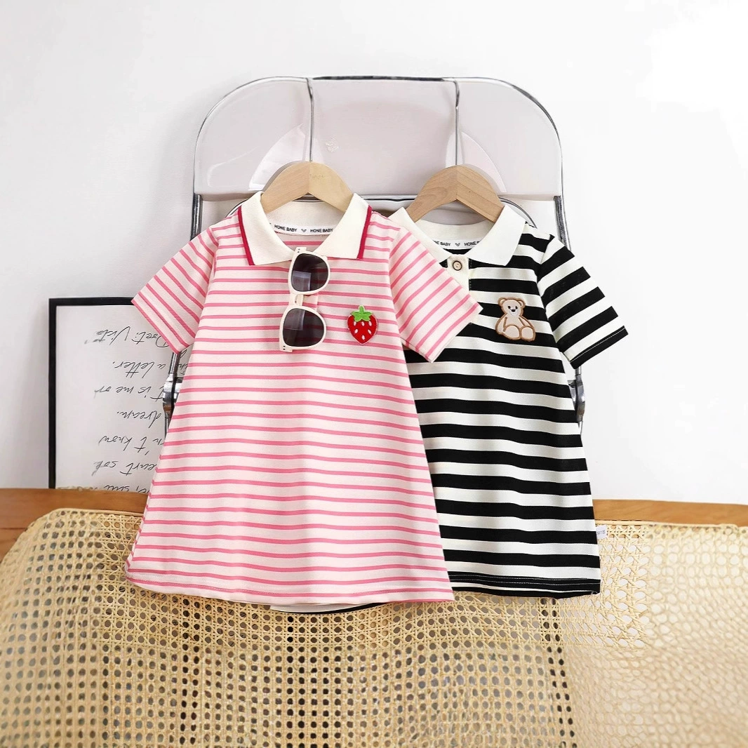 Обработка пользовательских летних детей с короткими рукавами колледжа стиль полосатое платье для девочек платье принцессы с половинными рукавами