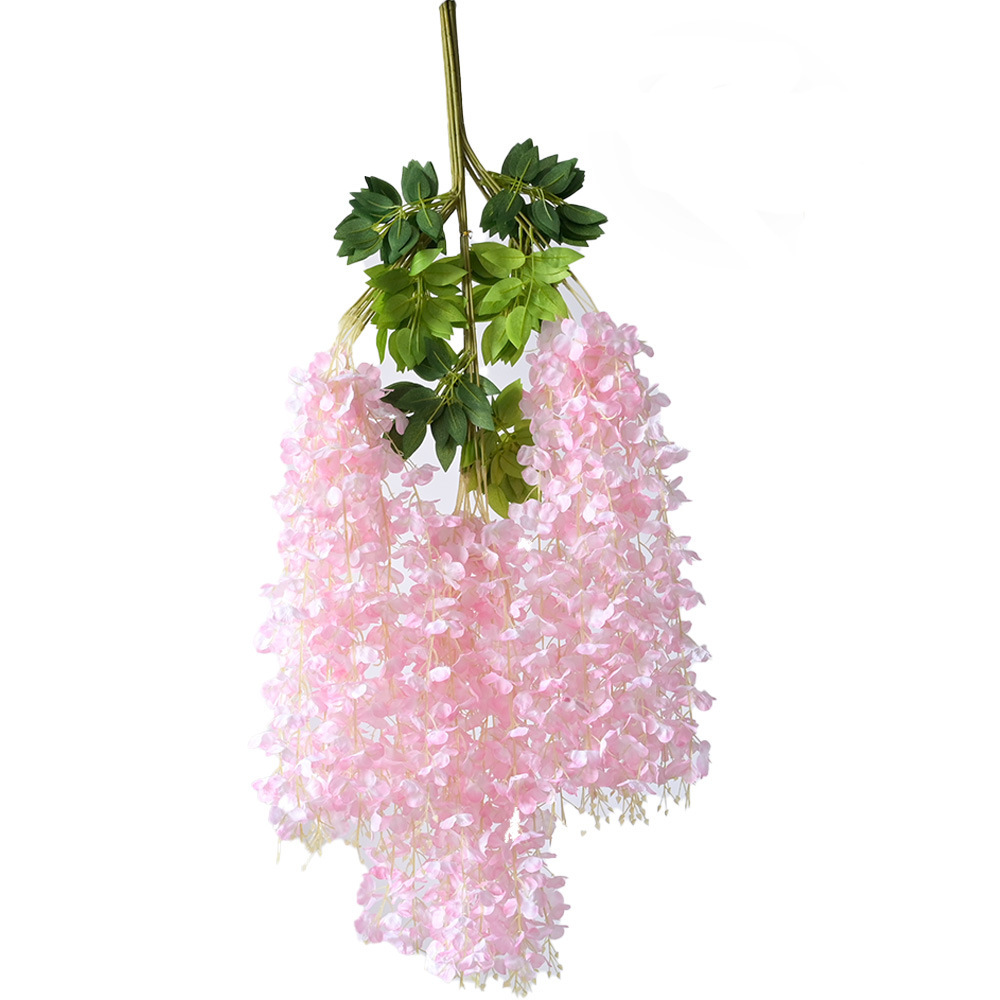 Simulación flor de glicina de 6 hojas flor falsa flor de techo violeta flor de boda de glicina decoración de flores de ratán decoración de flores vid