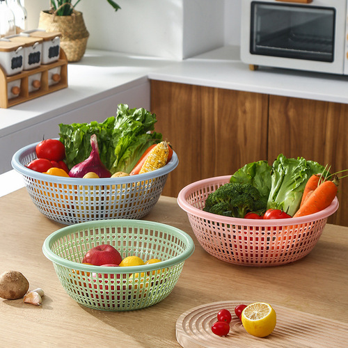 Plastic kitchen rectangular vegetable washing and draining basket square sieve plastic basket distribution drain basket round waist-shaped vegetable washing basket