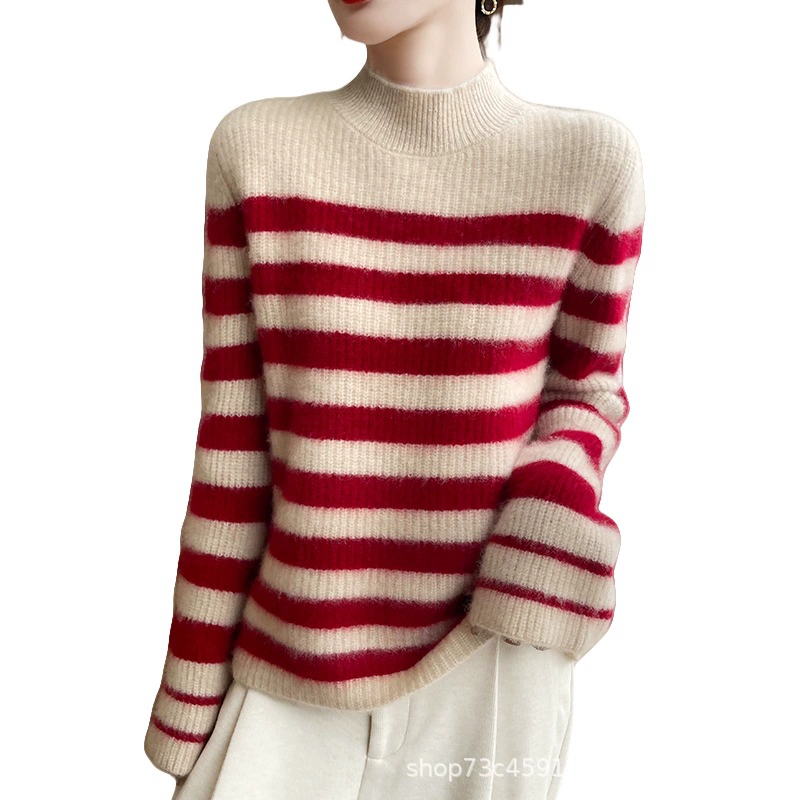 Шерстяной свитер женский 100 чистый шерстяной полувысокий воротник толстый свитер осень и зима 2024 новый шерстяной нижний свитер