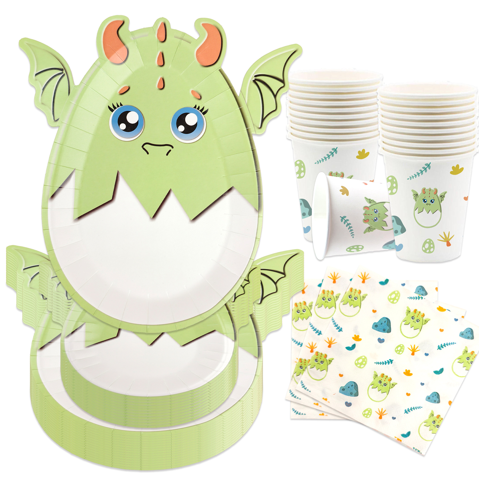 Dinosaur-Themed Disposable Party Tableware Set - Eco-Friendly Paper Plates, Cups & Napkins For Kids Birthday & Themed Events_voghion.com