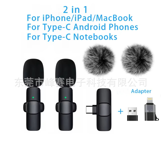 Micrófono de clip de cuello inalámbrico K1K9 K15 uno a dos teléfono móvil transmisión en vivo grabación al aire libre micrófono de radio micrófono de reducción de ruido