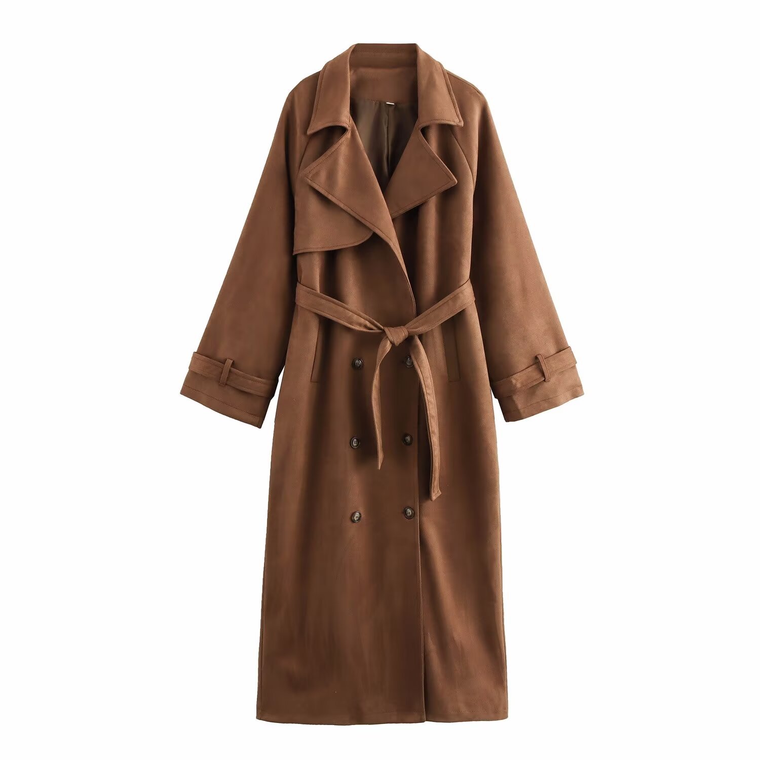1081g Weight Women's Casual Vintage Style Solid Color Belt Double Breasted Coat
