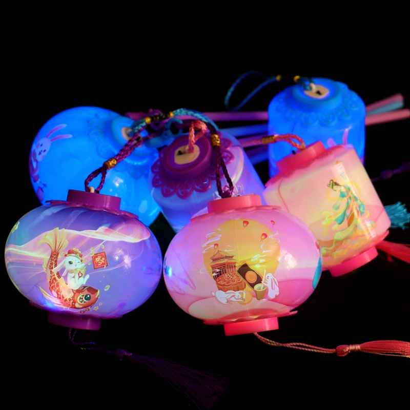 LED发光七彩小灯笼新年儿童手提卡通花灯闪光变色中秋春节元宵品|undefined