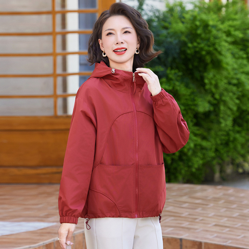 小个子妈妈装秋季连帽长袖减龄休闲外套中老年女装拉链开衫夹克|undefined
