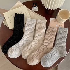 襪子女點子紗羊毛堆堆襪ins秋冬季加厚保暖韓系風配勃肯鞋中筒襪
