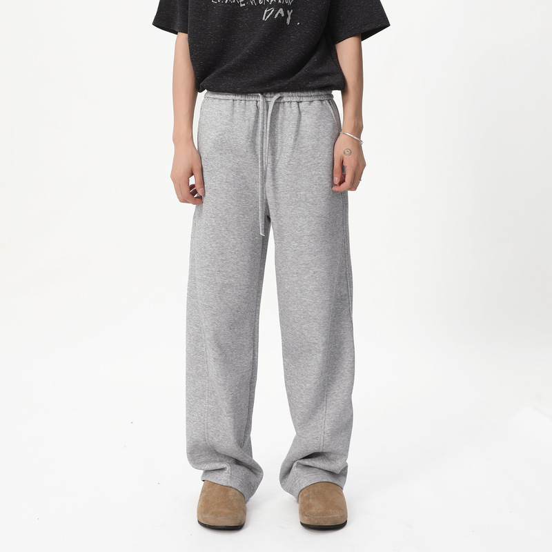 Mtlclothes Men's Clothing | Simple Drawstring Sports Pants for Men, Loose Wide-Leg Sweatpants, High-End Straight-Leg Casual Pants