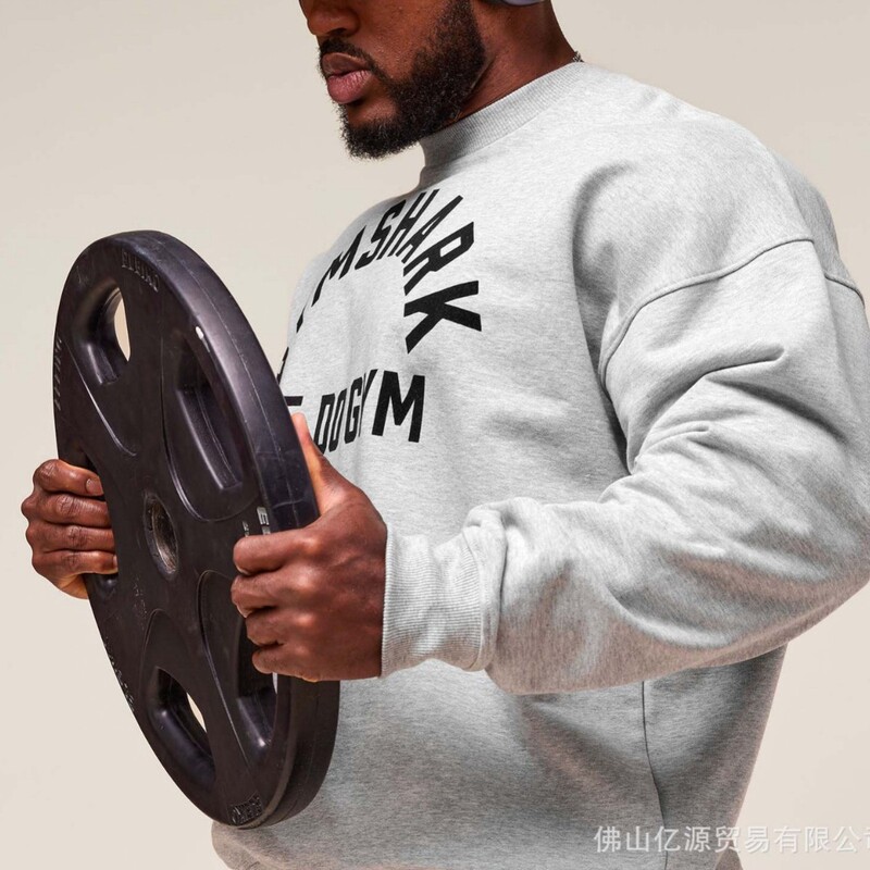 Gymshark Letter Print Design Drop Shoulder Street-Style Loose Shark Fitness Training Casual Sweatshirt Versatile Gymshark Letter Print Design Drop Shoulder Street-Style Loose Shark Fitness Training Casual Sweatshirt Versatile
