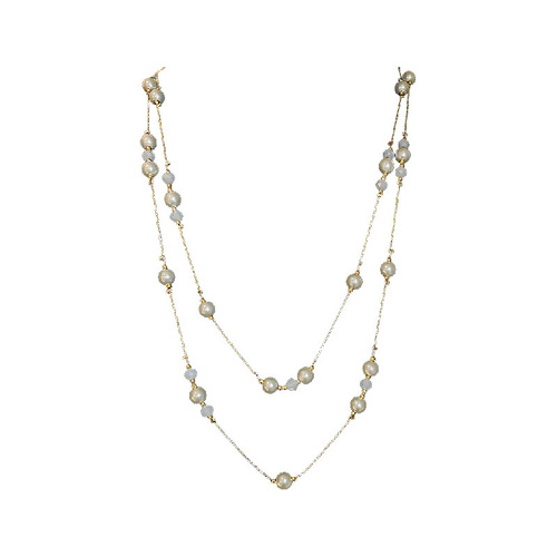 A high-end, diamond-embellished floral geometric pearl necklace with a light luxury vibe, sweater chain, French retro pendant accessory for autumn and winter.