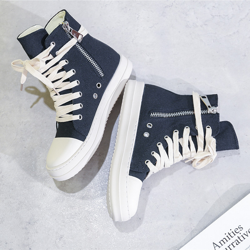 High-top shoes men's ro autumn new thick-soled black canvas shoes breathable all-match skate shoes women's casual white shoes for couples