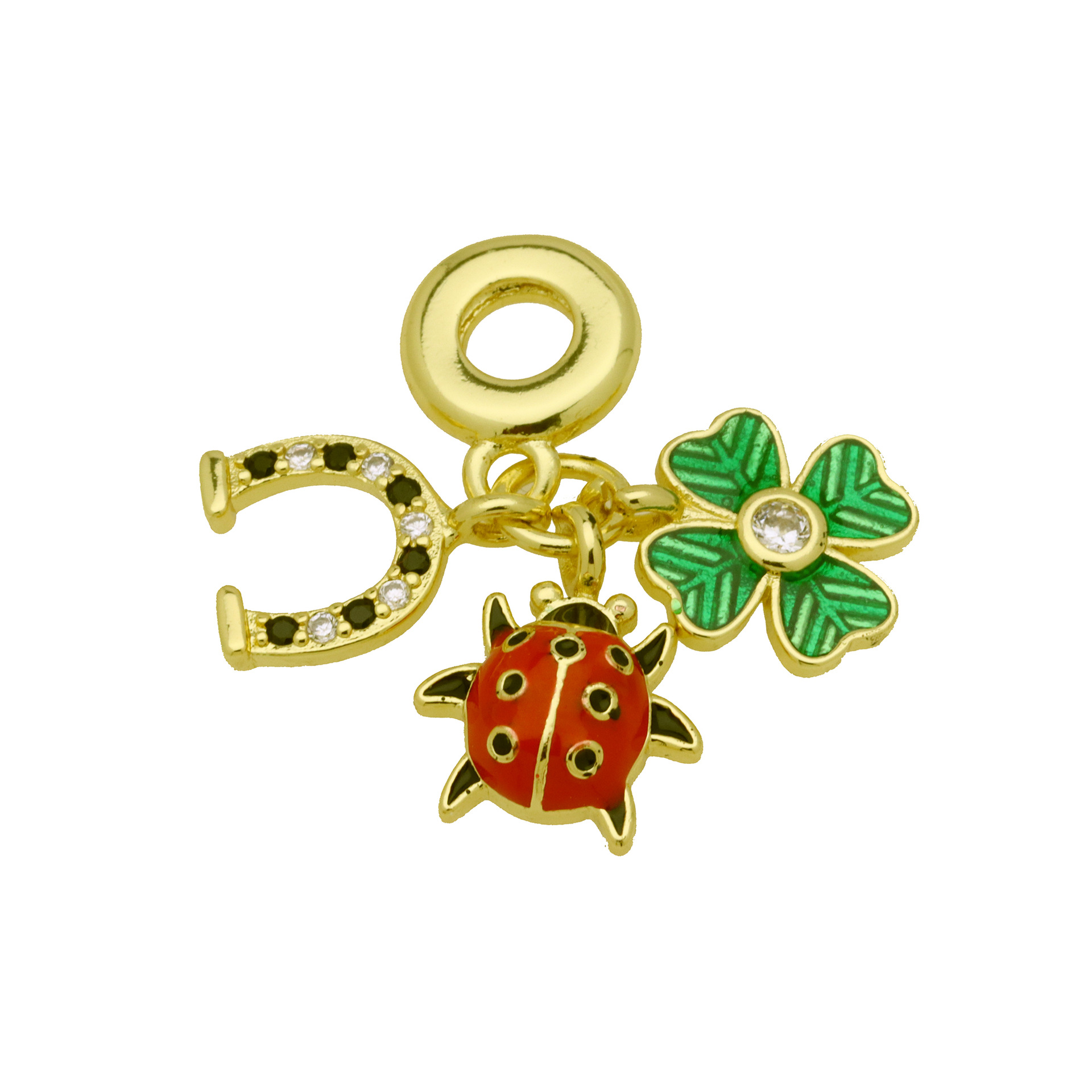 Bracelet pendentif motif libellule coccinelle et fleur en cuivre_voghion.com