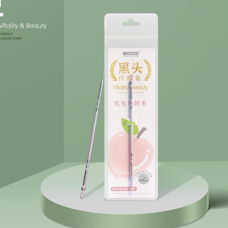 Stainless Steel Plastic Handle Blackhead Acne Needle Premium Store Student Beauty Tool Pure Color Double Head Sandblasted Handle Pimple Needle 