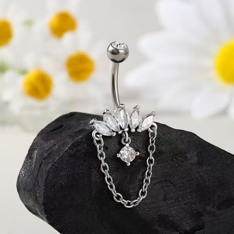 Heart Shaped Stainless Steel Zircon Belly Button Ring Dangle Navel Chain Butterfly Horseshoe Navel Jewelry 2025 Spring detail image 11