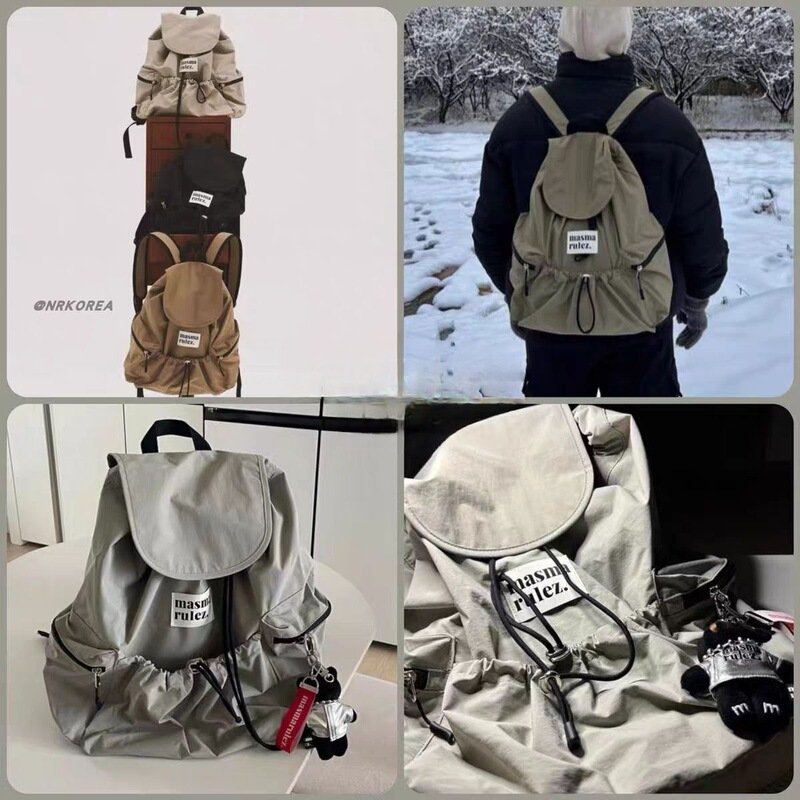 South Korea Masmarulez Drawstring Backpack Multi-Flap Pocket Pants Outdoor Mountaineering Backpack Waterproof School Bag Versatile Student