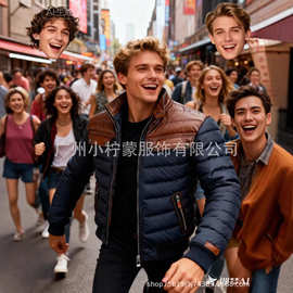 欧美跨境爆款，亚马逊，拼色拉链棉服外套