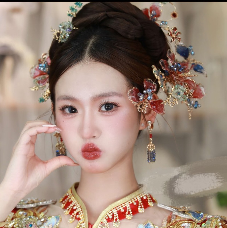 新中式高级减龄流苏套装古风发钗龙凤褂晨跑结婚礼服发饰秀禾头饰|undefined