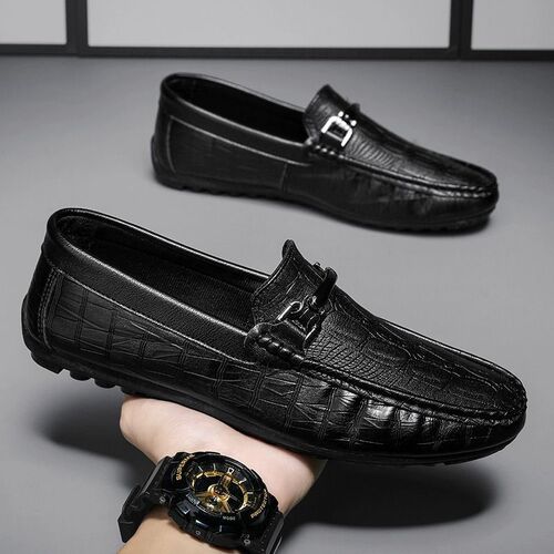 Moccasin-bean men's shoes autumn British style black men's casual leather shoes slip-on soft sole driving Loafer fashionable shoes