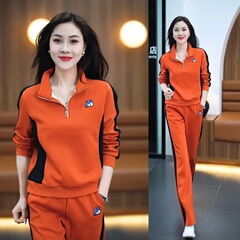新品亚马逊欧美休闲运动套装春秋季时尚洋气立领卫衣阔腿裤两件套