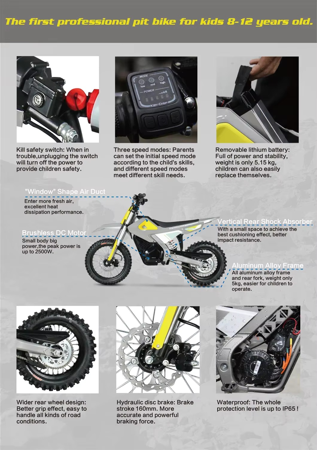 Foxboy Kidsren's Off-Road Electric Motorcycle Youth Electric Off-Road Is Suitable for Teenagers Aged 10-15 Years Old to Ride